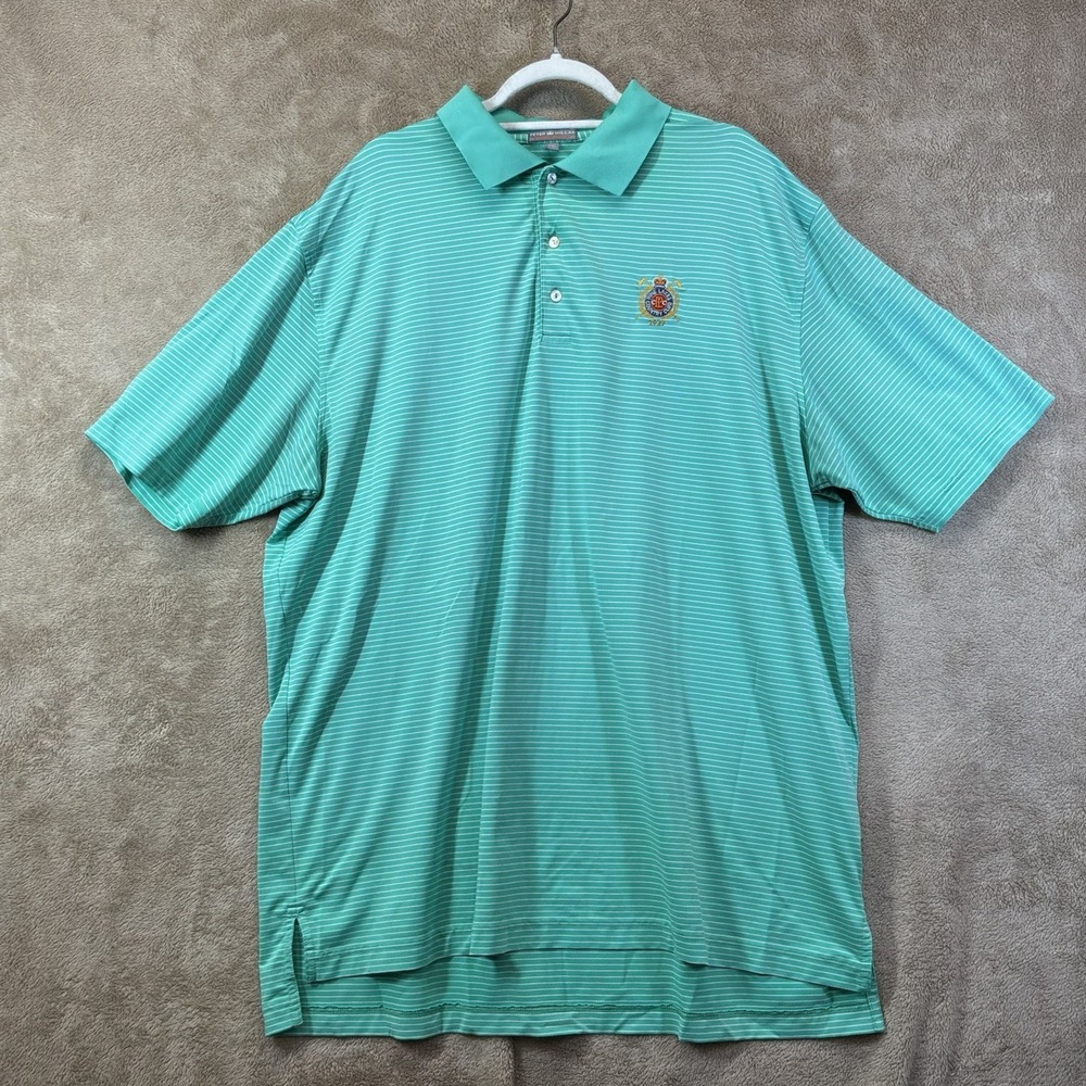 Peter Millar Shirt Mens XXL Green‎ Striped Polo Summer Comfort Pine Lakes Myrtle